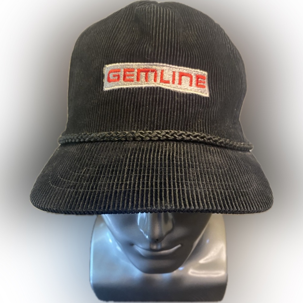 Black Corduroy Gemline Headmaster Vintage Trucker Hat 100% Cotton SnapBack